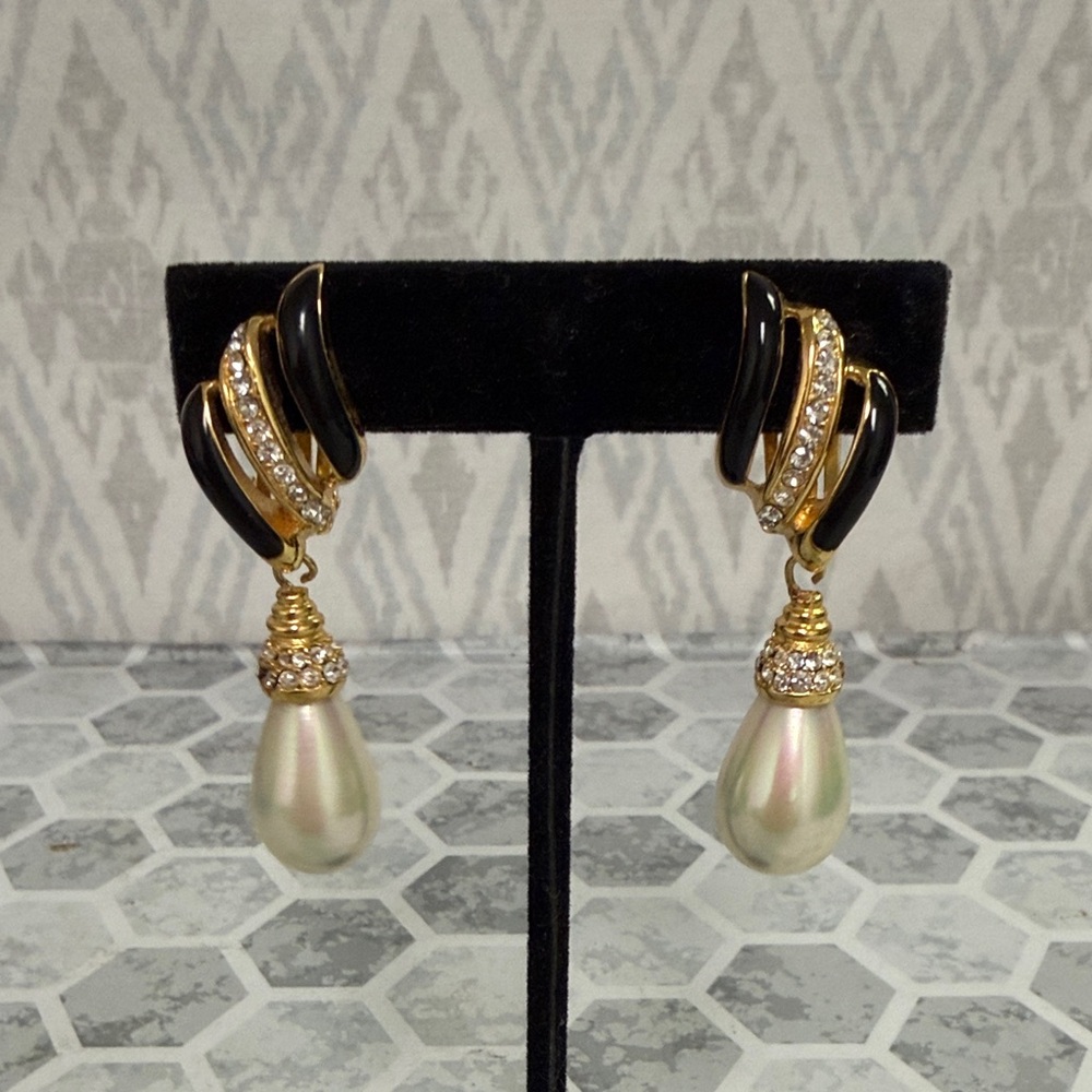 Dior Black and Gold Pearl Earrings
